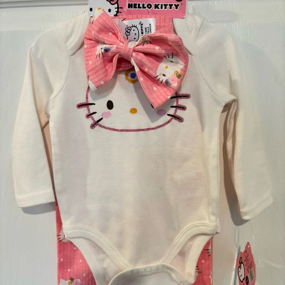 Hello Kitty Sanrio 3 Piece‎ Set Size 6 Months NEW Headband White Pink